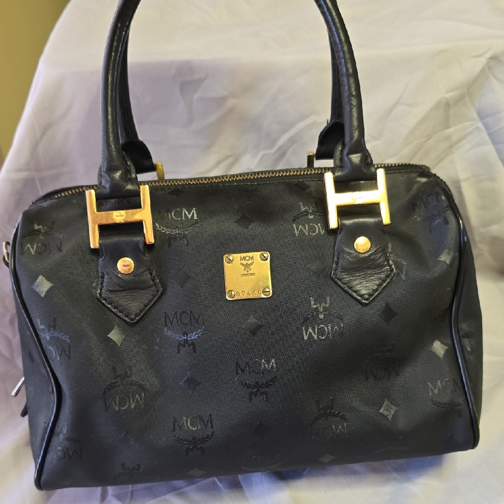 MCM Black Satchel with Gold Hardware